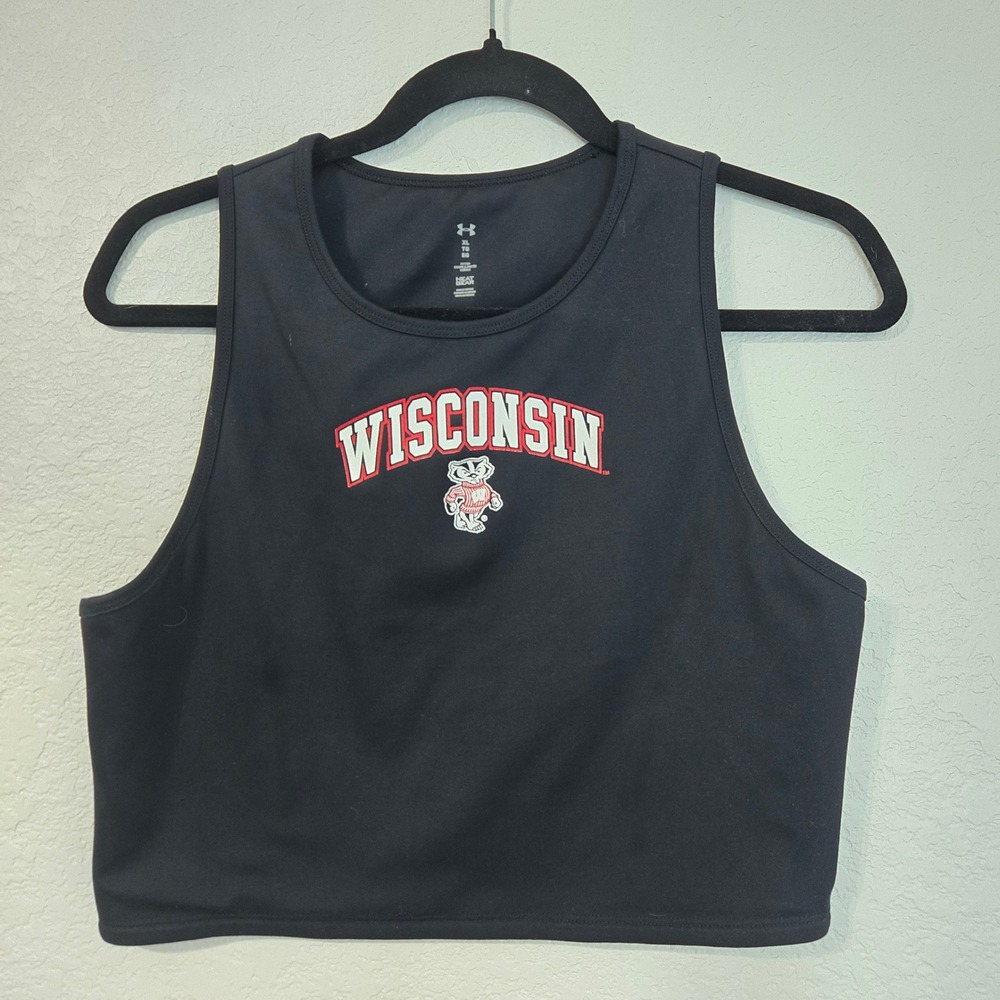 Under Armour Wisconsin Badgers HeatGear Black Keyhole Crop Top Tank XL